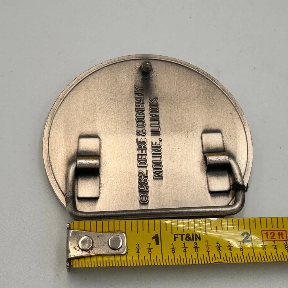 Vintage 1982 John Deere MACO Bronze .999 Silver Plate Tractor Belt Buckle Round